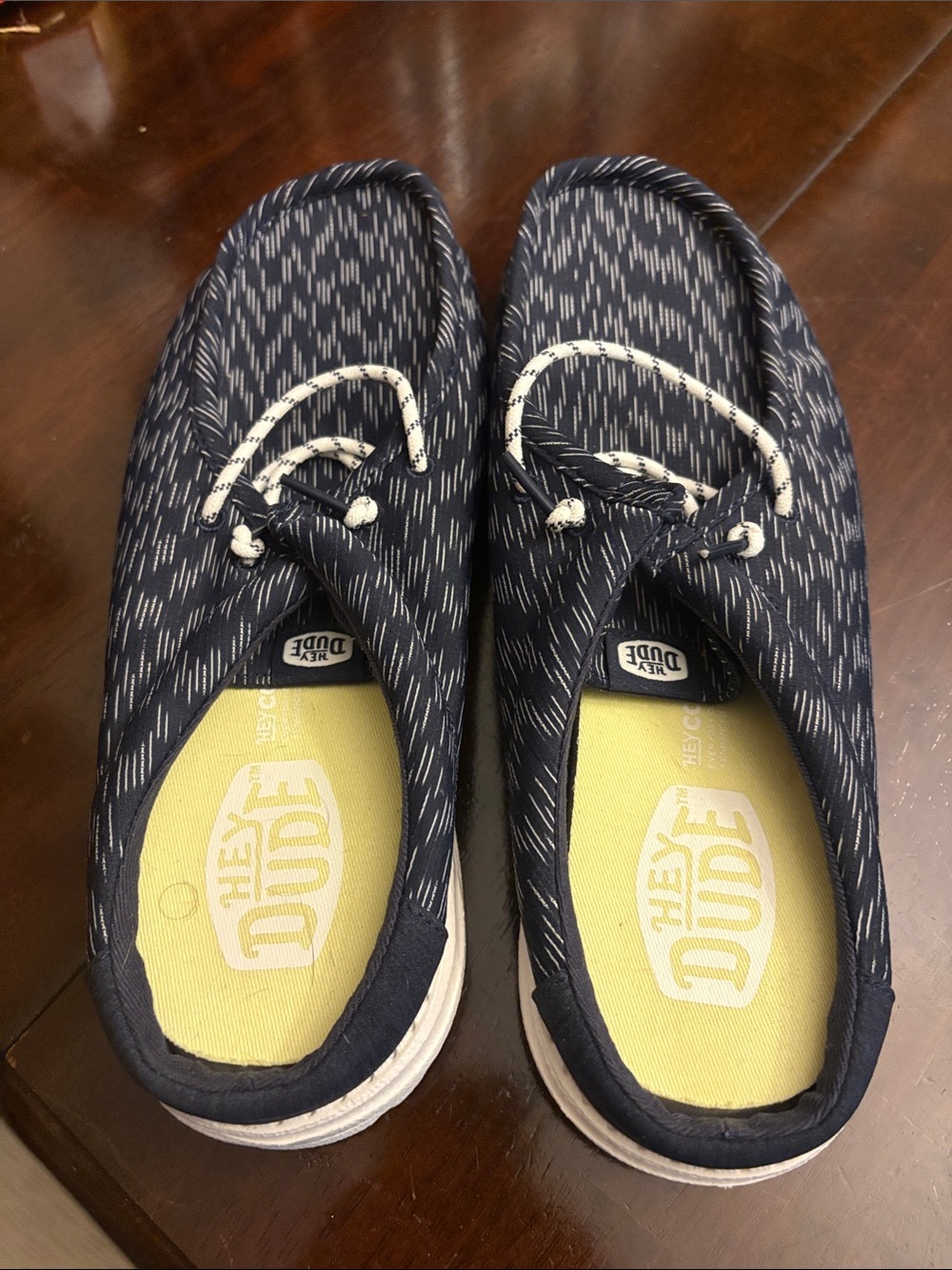 Hey Dude Navy Patterned Slip-Ons with Cream Laces